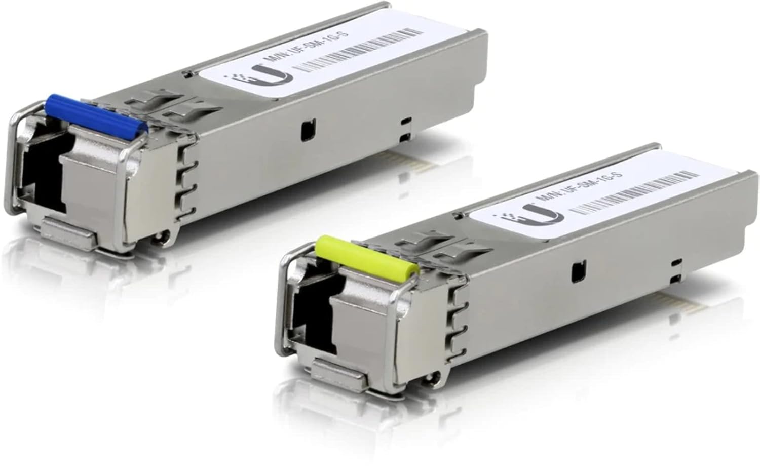 Ubiquiti SingleMode Module 1G BiDi fiber SFP transceiver 2-pack UACC-OM-SM-1G-S-2 front view with simplex LC connector